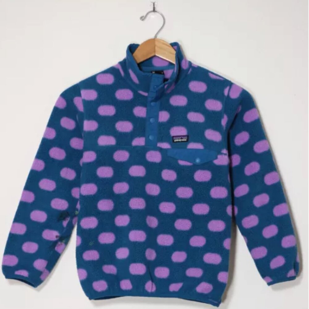 Vintage Patagonia Polka Dot Polar Fleece Pullover Jacket Kids Size XXL (16-8)